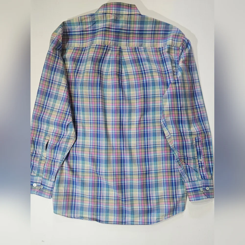 Alan‎ Flusser Button Down Shirt Mens Large Blue Green Pink Plaid Business Casual